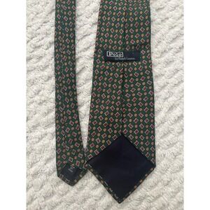 Polo Ralph Lauren Green Geometric Silk Tie Hand Made USA Medallion Print Mens